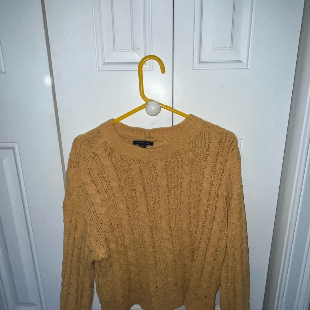 American Eagle Tan Crew Neck Cable Knit Sweater